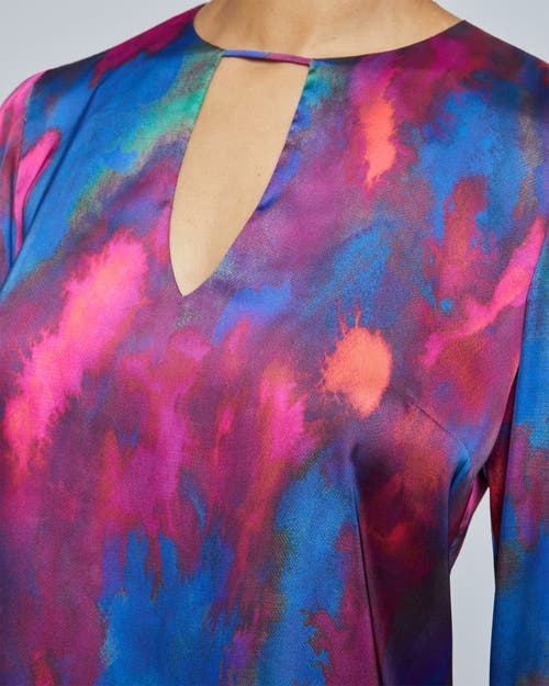 Santorelli Noa Cutout Abstract-print Charmeuse Blouse In Magenta Multi