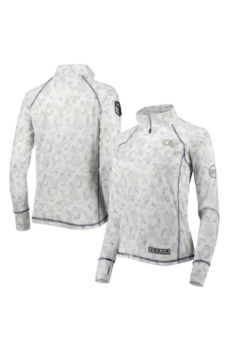 COLOSSEUM Women's Colosseum White Georgia Tech Yellow Jackets OHT Military Appreciation Officer Arctic Camo Fitted Lightweight 1/4-Zip Jacket, Main, color, 