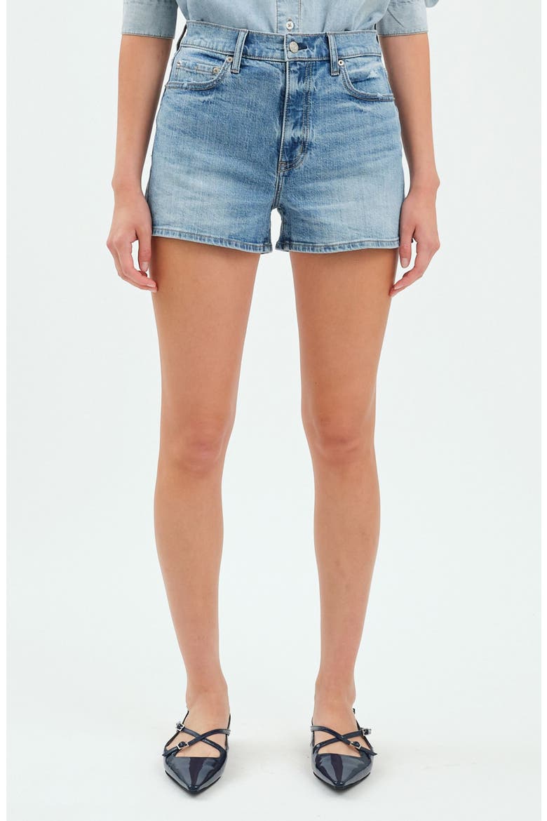 Troublemaker High Waist Denim Shorts, Main, color, MARINA VINTAGE