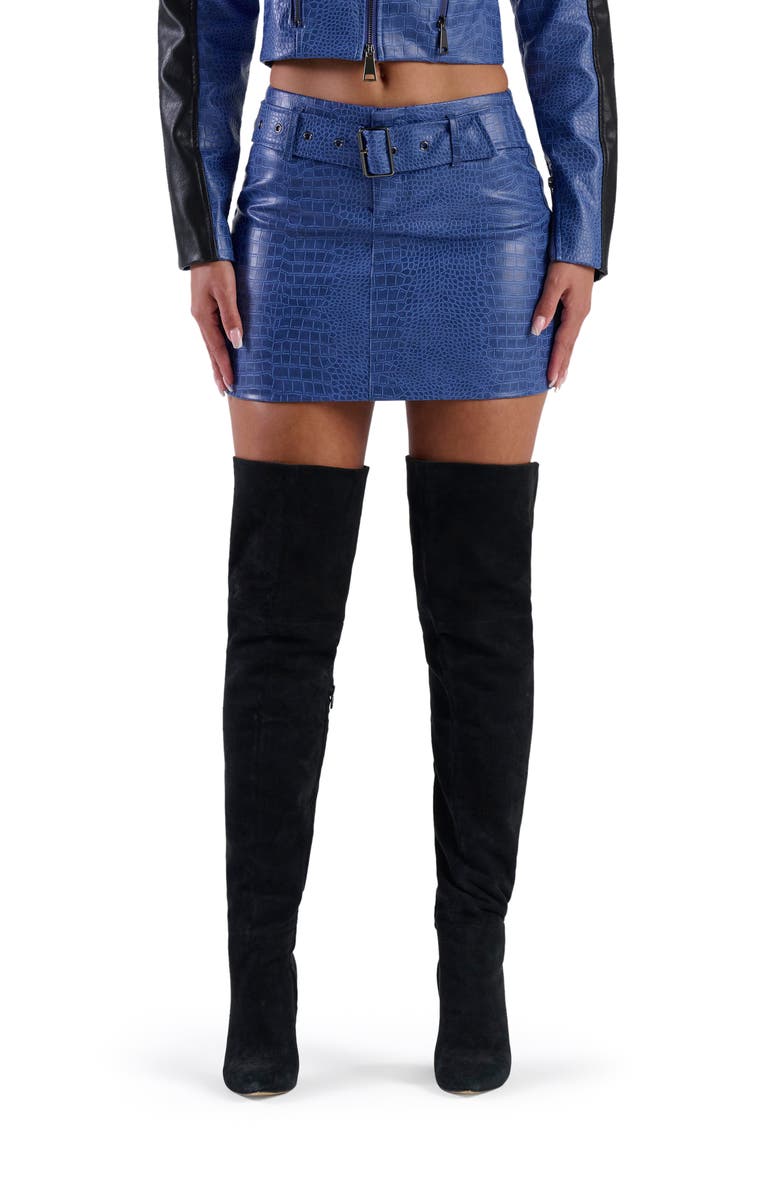 Naked Wardrobe Buckle Up Croc Embossed Miniskirt, Main, color, Dark Blue