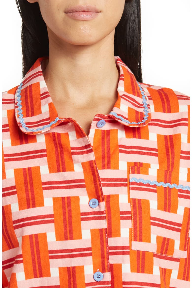 Basketweave Plaid Print Cotton Pajama Top, Alternate, color, RED
