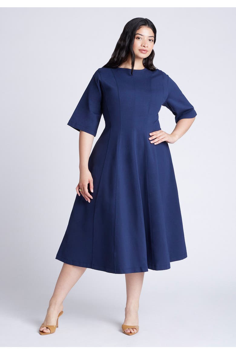 Seam Detail Ponte Workwear Midi Dress, Alternate, color, RICH NAVY