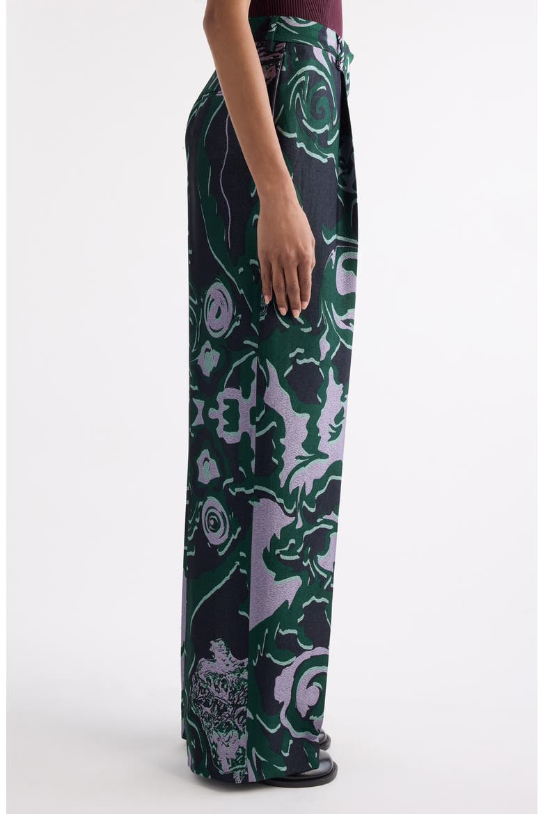 Bastis Abstract Floral Jacquard Pleated Crepe Straight Leg Pants, Alternate, color, DARK GREEN