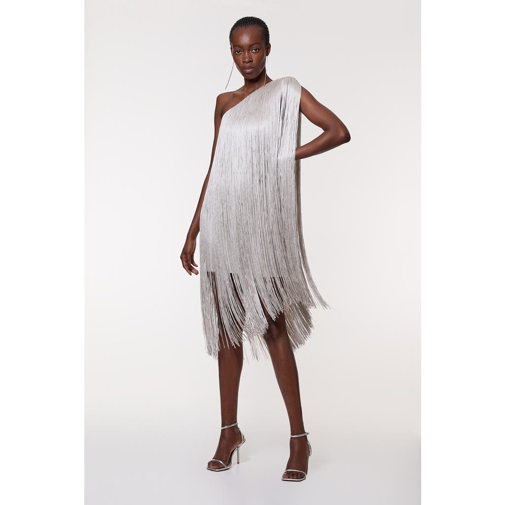 Karen Millen Petite Figure Mini Knit Dress In Silver