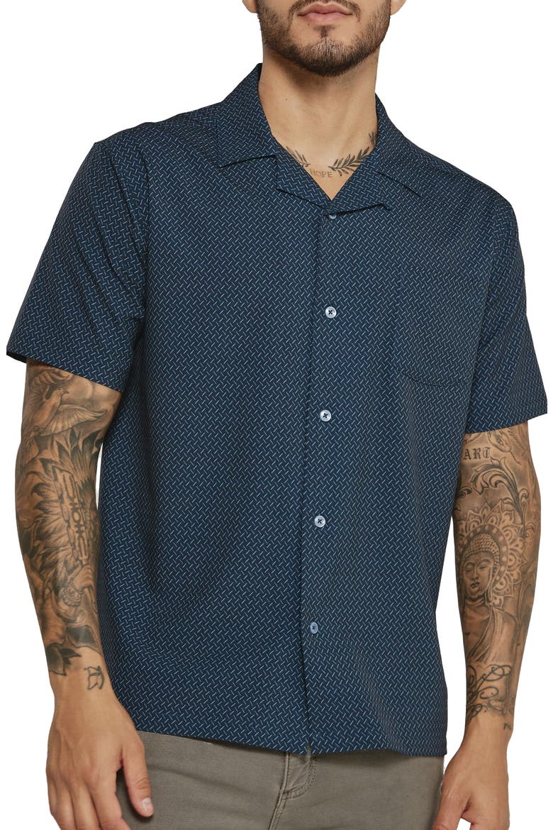 Callah Geo Print Performance Camp Shirt, Main, color, NAVY