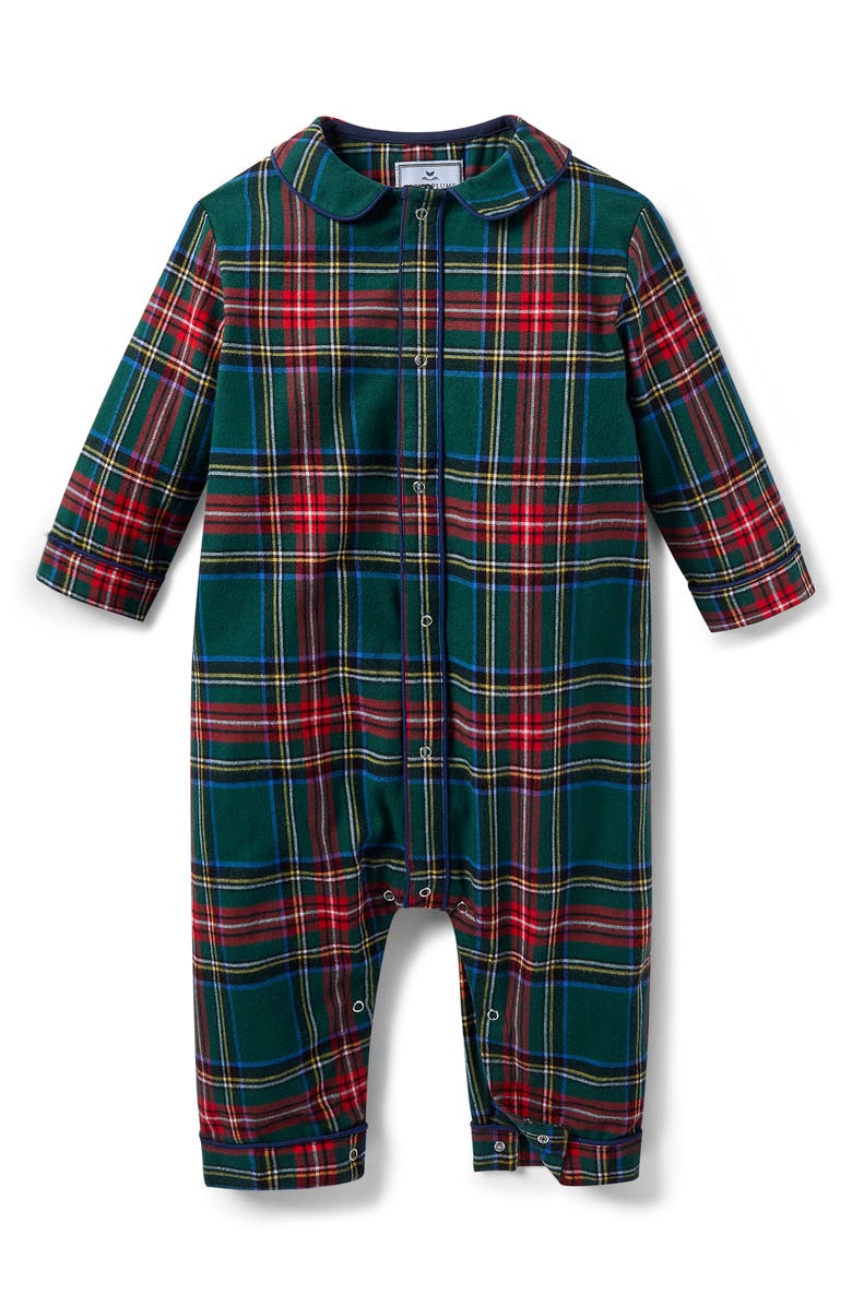 Petite Plume Cambridge Tartan One-Piece Brushed Twill Pajamas, Main, color, Green