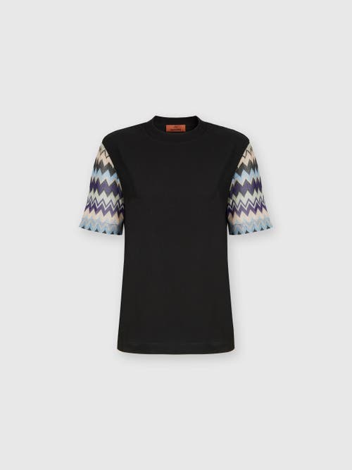 Shop Missoni Cotton Jersey T-shirt With Zig Zag Knit Sleeves In Multicoloured