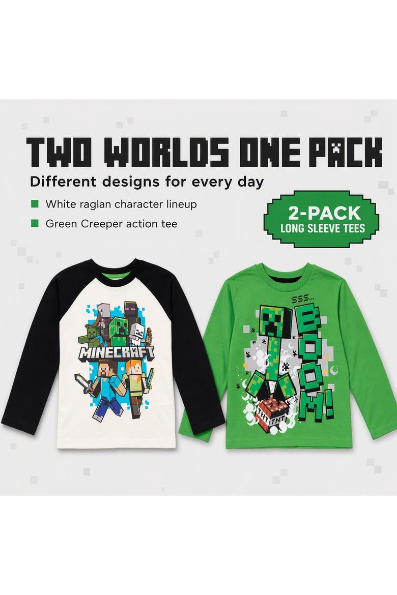 Long Sleeve T-shirt 2-pack (little Kid & Big Kid), Alternate, color, Ivory Green