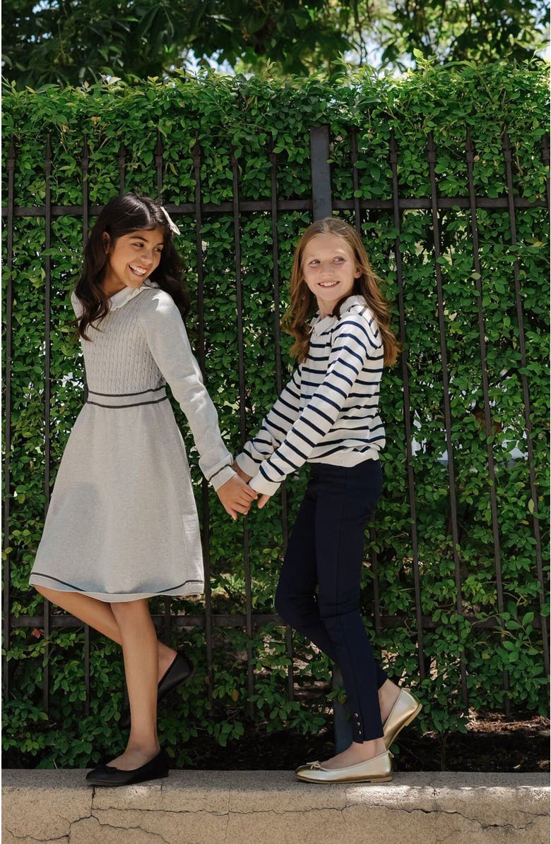 Hope & Henry Girls' Organic French Collared Keyhole Sweater, Kids, Alternate, color, Navy Breton Stripe With Collar