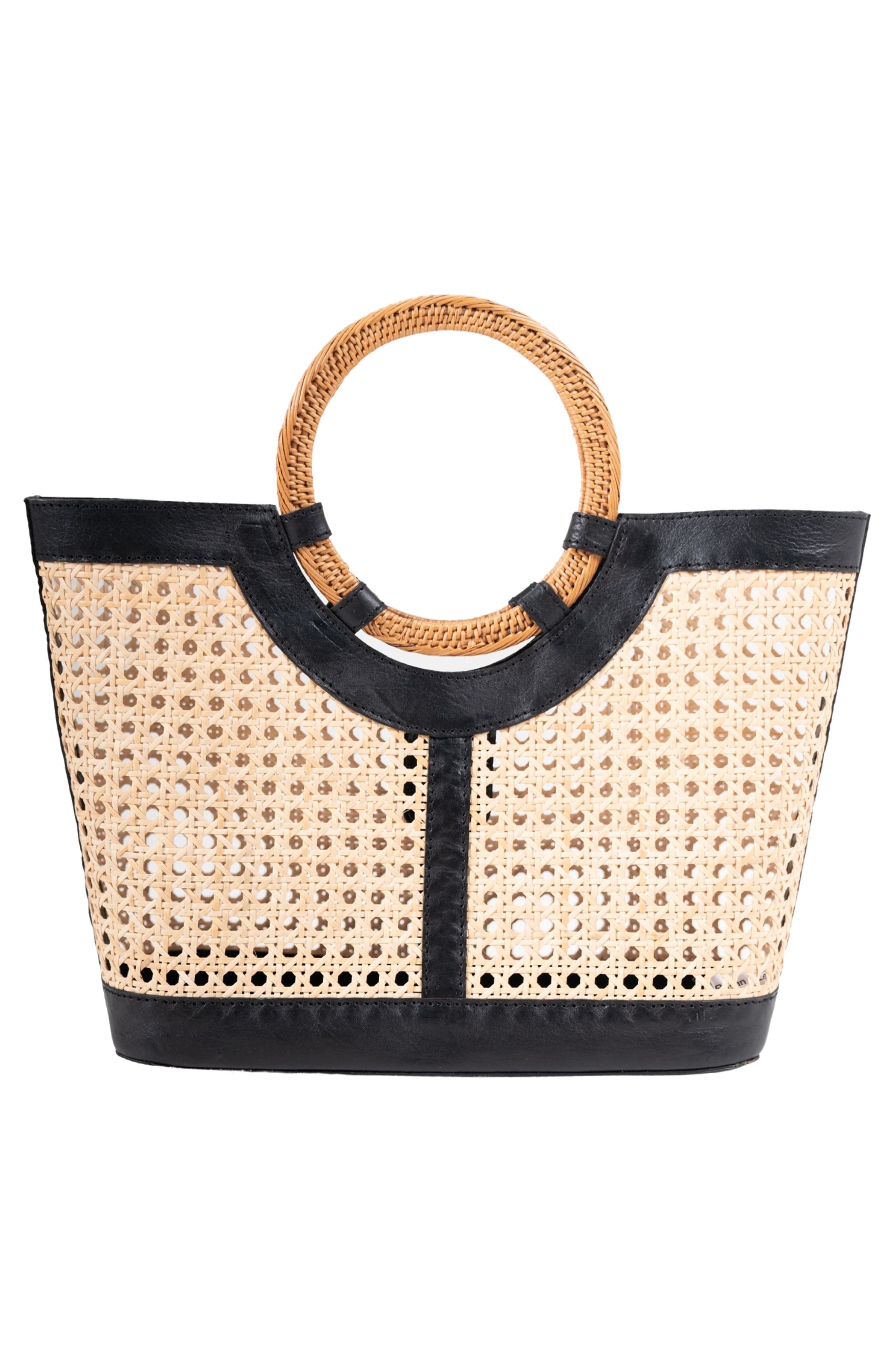 Jelavu Hilton Handwoven Cane Tote Bag, Alternate, color, Black