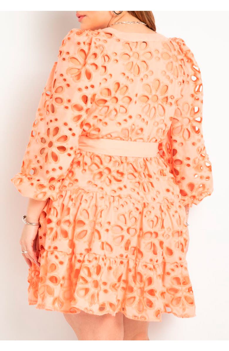 ELOQUII Tiered Eyelet Mini Dress, Alternate, color, Black Onyx