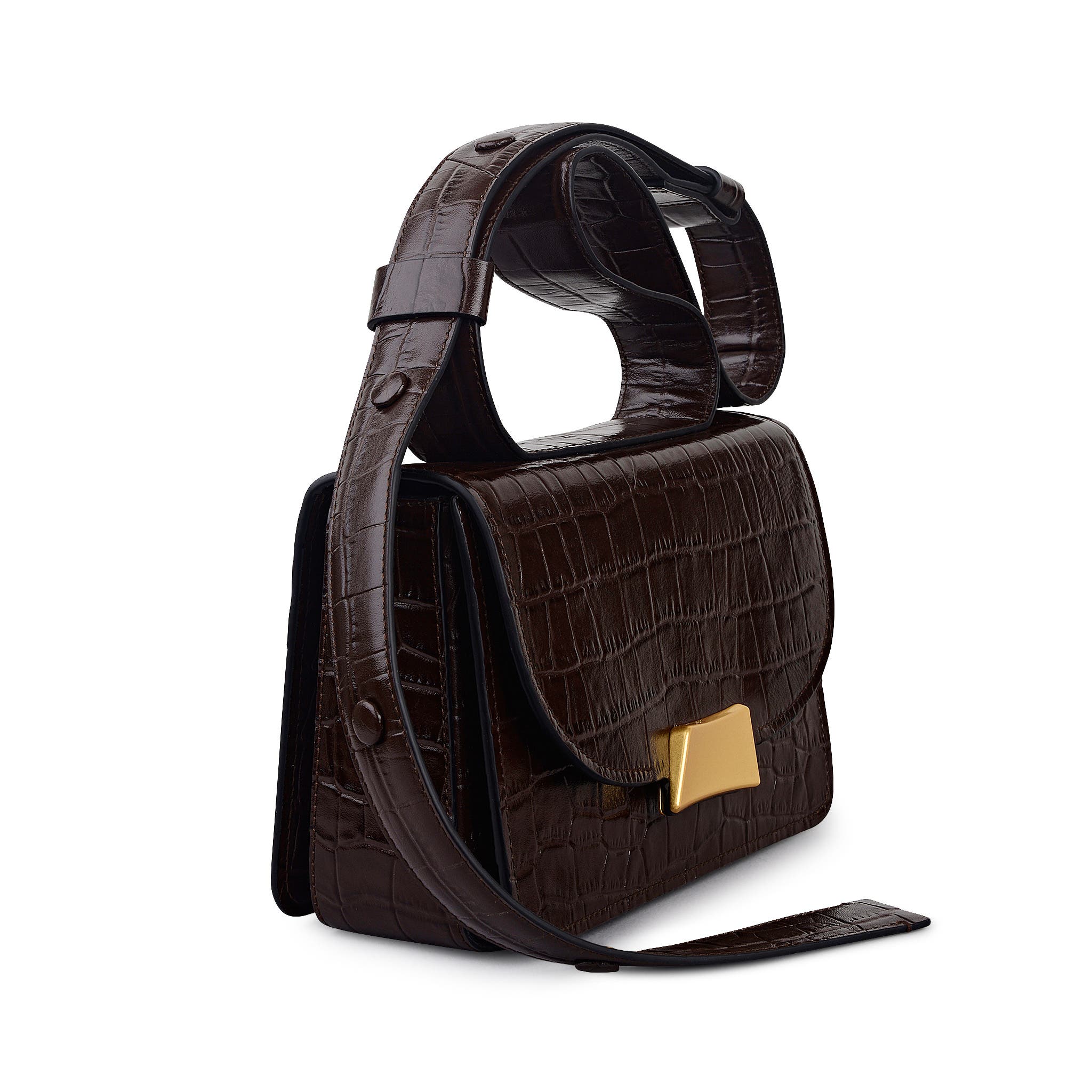 Radley The Belsize - Faux Croc Small Flapover Shoulder Bag, Alternate, color, Dark Oak