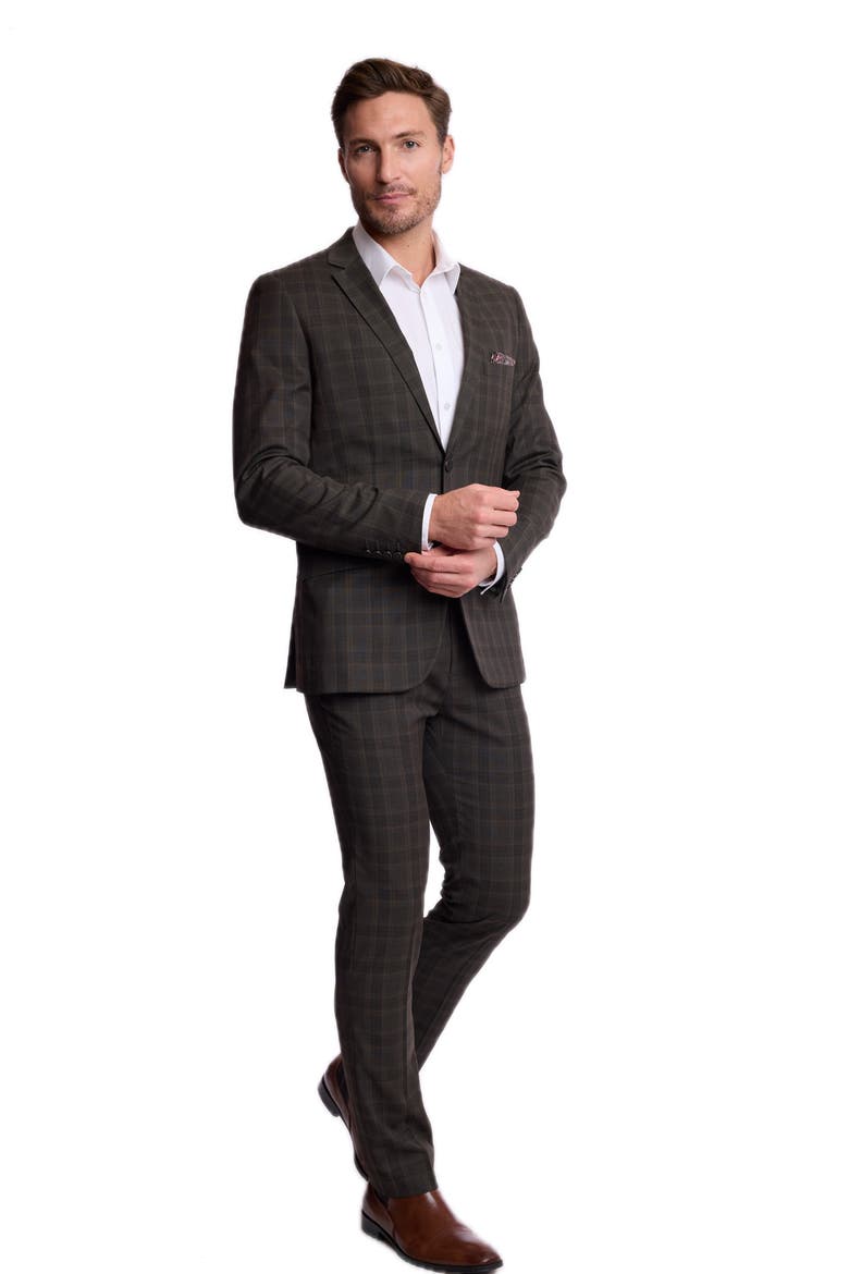 Downing Slim Fit Check Stretch Pants, Alternate, color, DARK ARMY CHECK