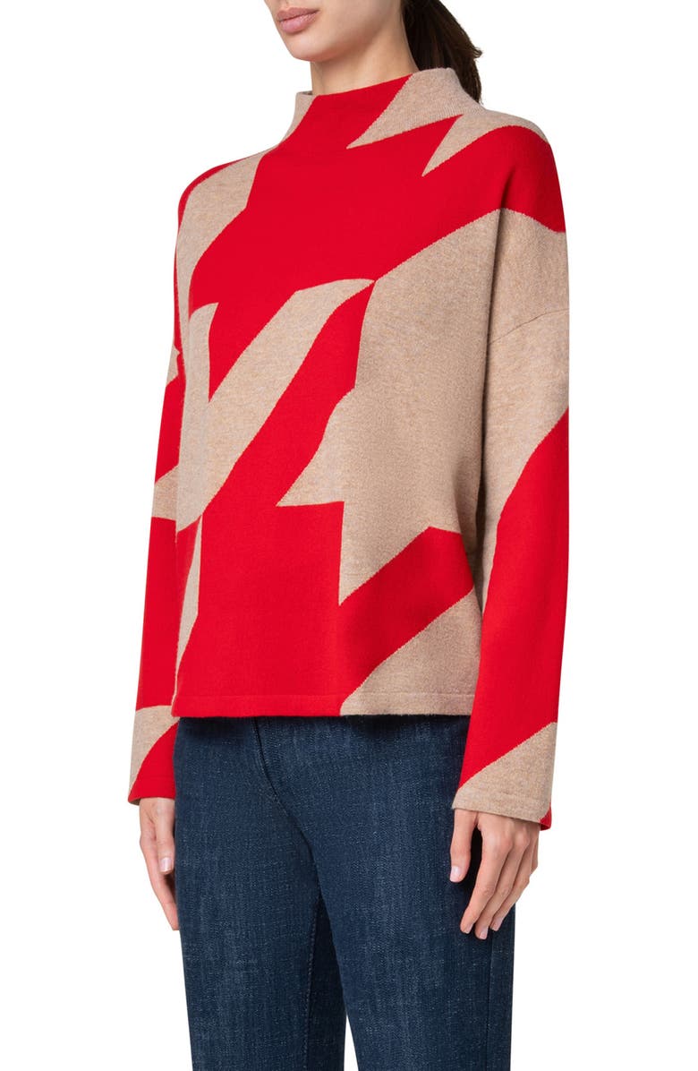 Akris punto Houndstooth Wool & Cashmere Funnel Neck Sweater, Alternate, color, 