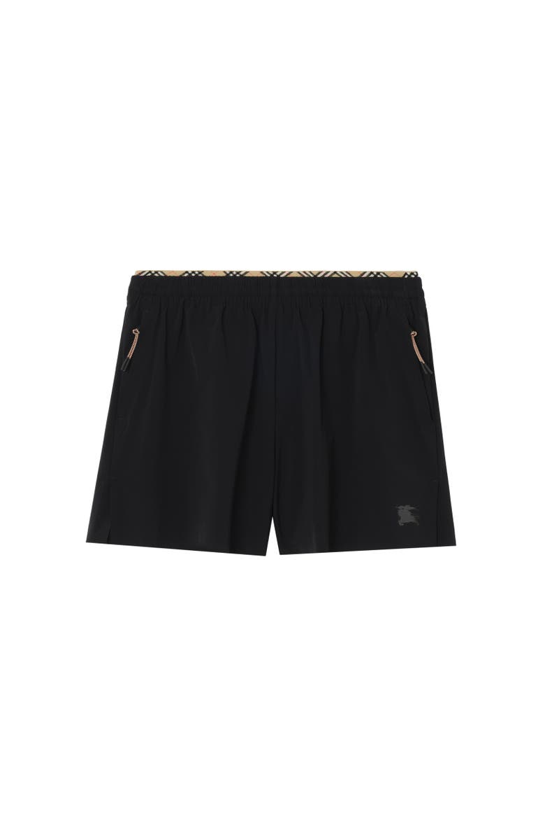 Burberry Check Trim Stretch Nylon Shorts, Alternate, color, Black