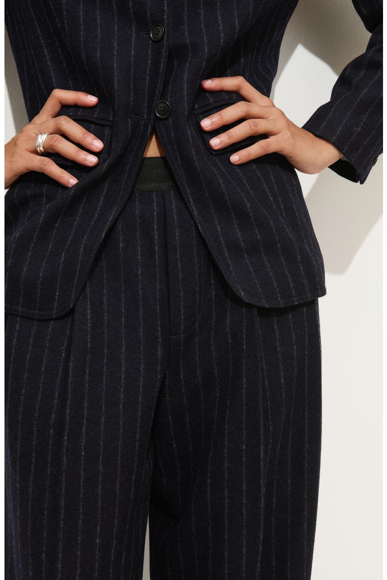 Primrose Pinstripe Pleated Wool Pull-On Trousers, Alternate, color, CHALK/ NAVY