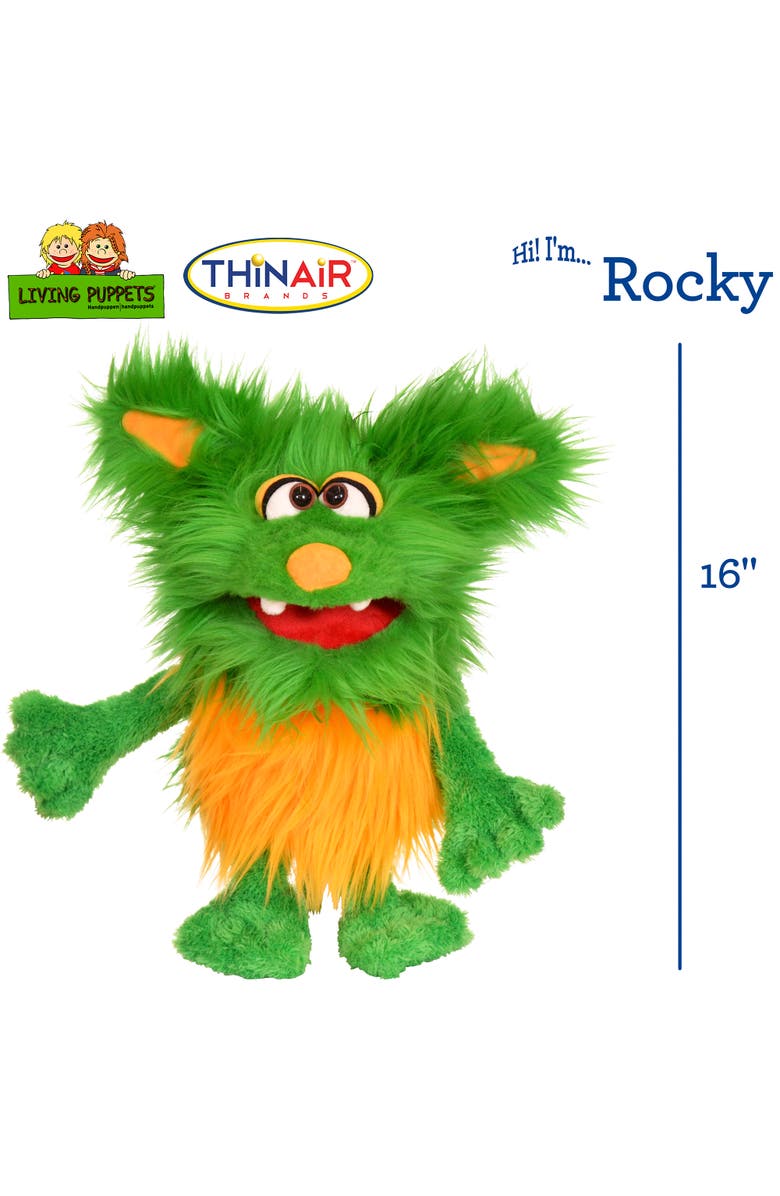 Living Puppets Rocky The Green Friendly Monster 16 Inch Plush Hand Puppet, Alternate, color, Green