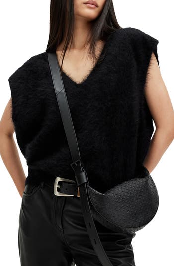 Half Moon Snake Embossed Leather Crossbody Bag