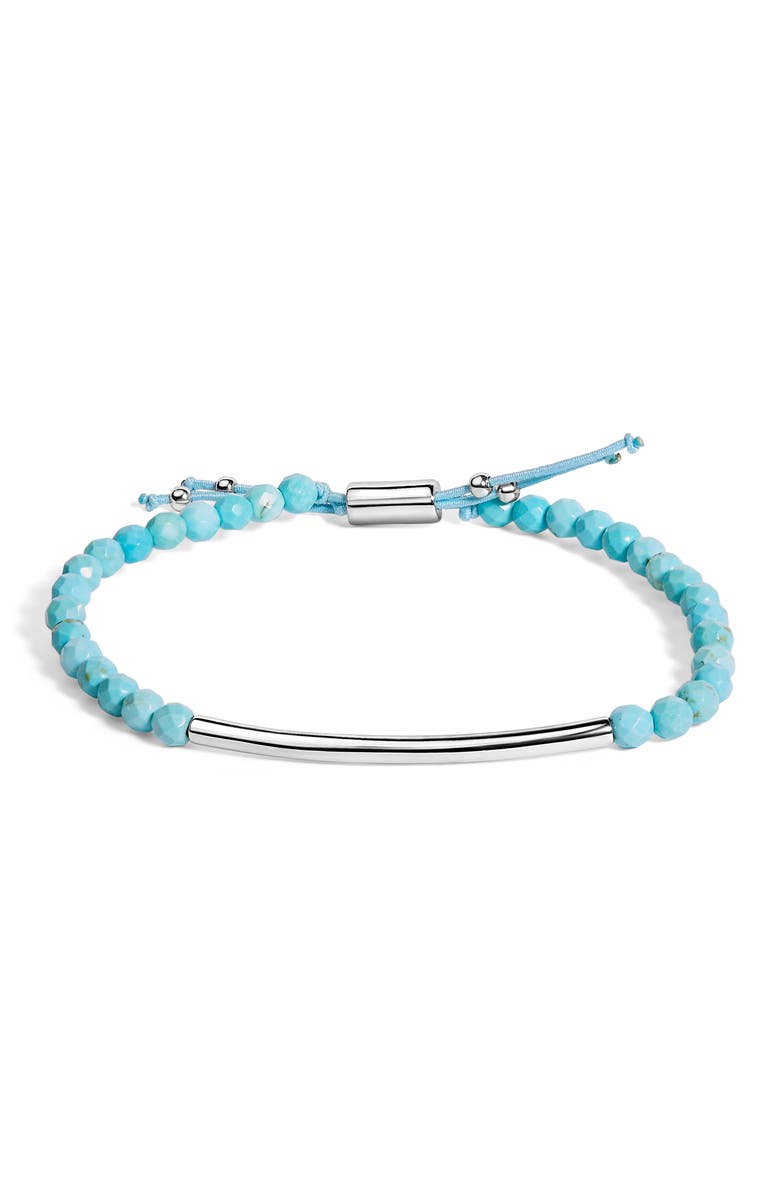 Haus of Brilliance Sterling Silver Turquoise Beads Station Bracelet with Bolo Clasp, Main, color, Silver