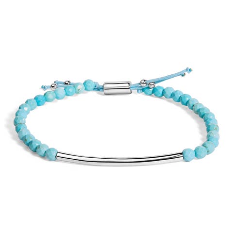 Sterling Silver Turquoise Beads Station Bracelet with Bolo Clasp