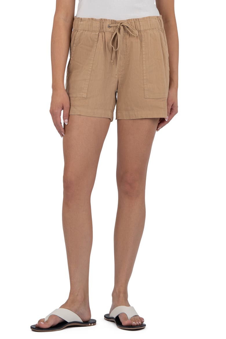 Katana Drawstring Linen Blend Shorts, Main, color, KHAKI
