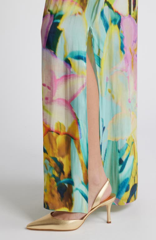 Kobi Halperin Loretta Floral Wide Leg Satin Pants In Capri Multi