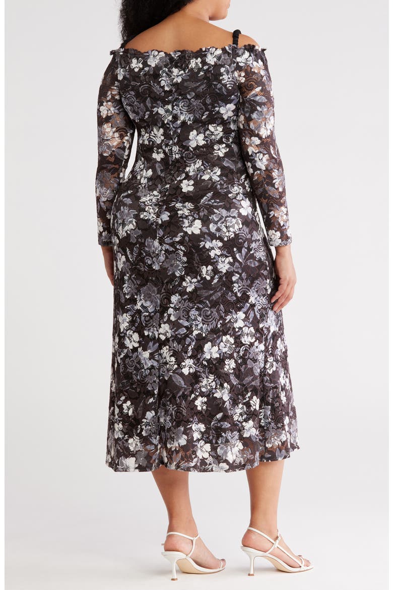 Floral Lace Midi Dress, Alternate, color, BLACK/ WHITE