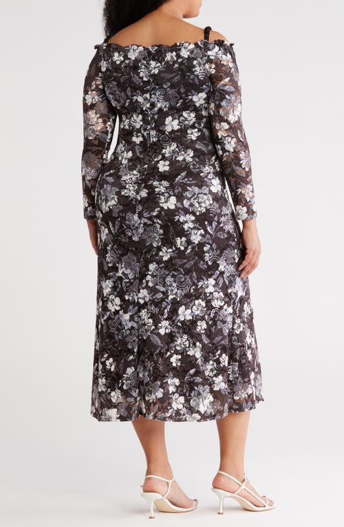 Marina Floral Lace Midi Dress In Black