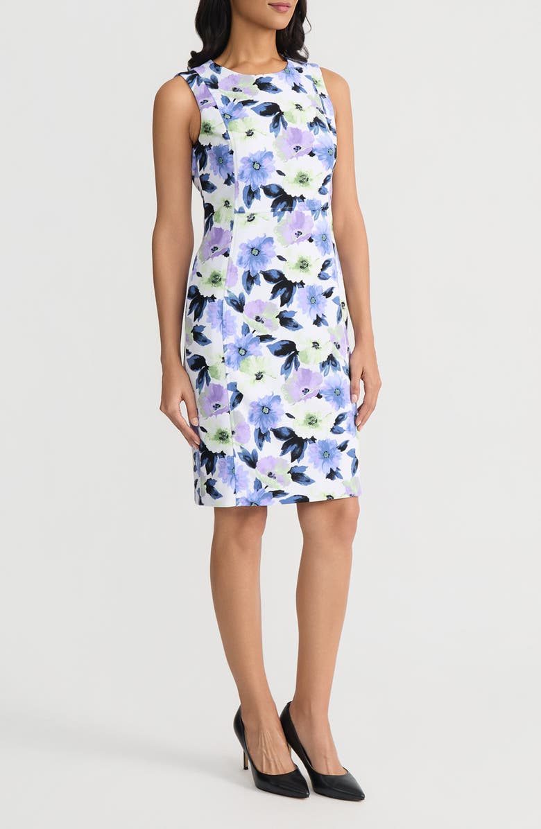 KASPER Floral Sheath Dress, Alternate, color, Lily White Multi