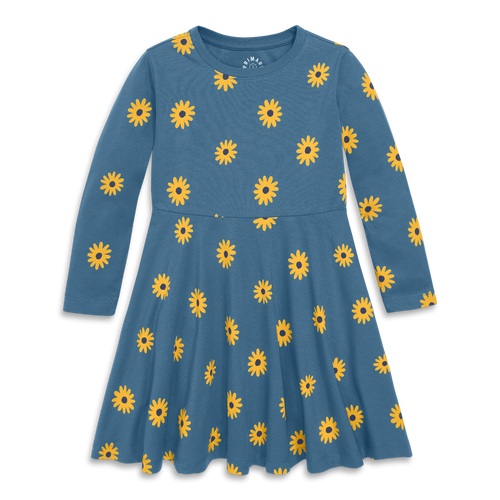Primary Kids'  Long Sleeve Twirly Dress In Sunflowers In Blue
