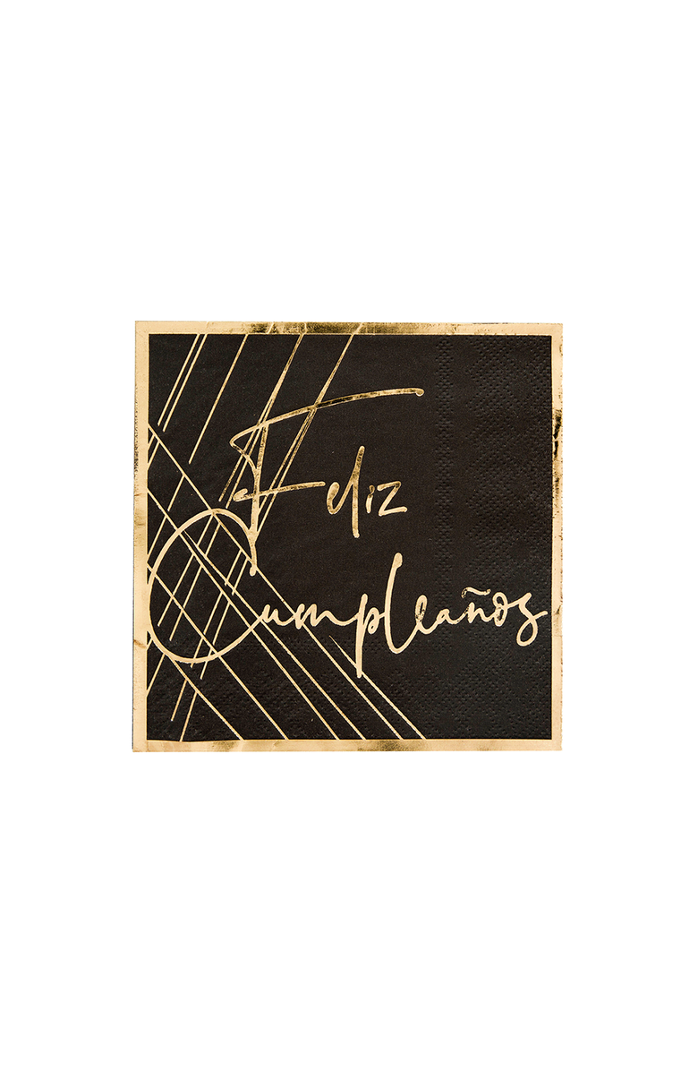 Jollity 
Co Feliz Cumpleaño Cocktail Napkins, Main, color, Black