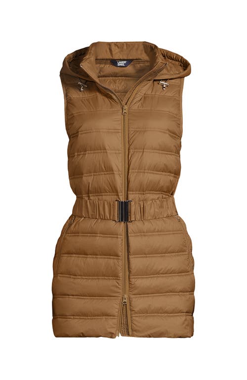 Lands' End Wanderweight Belted Packable Down Vest In Rich Caramel