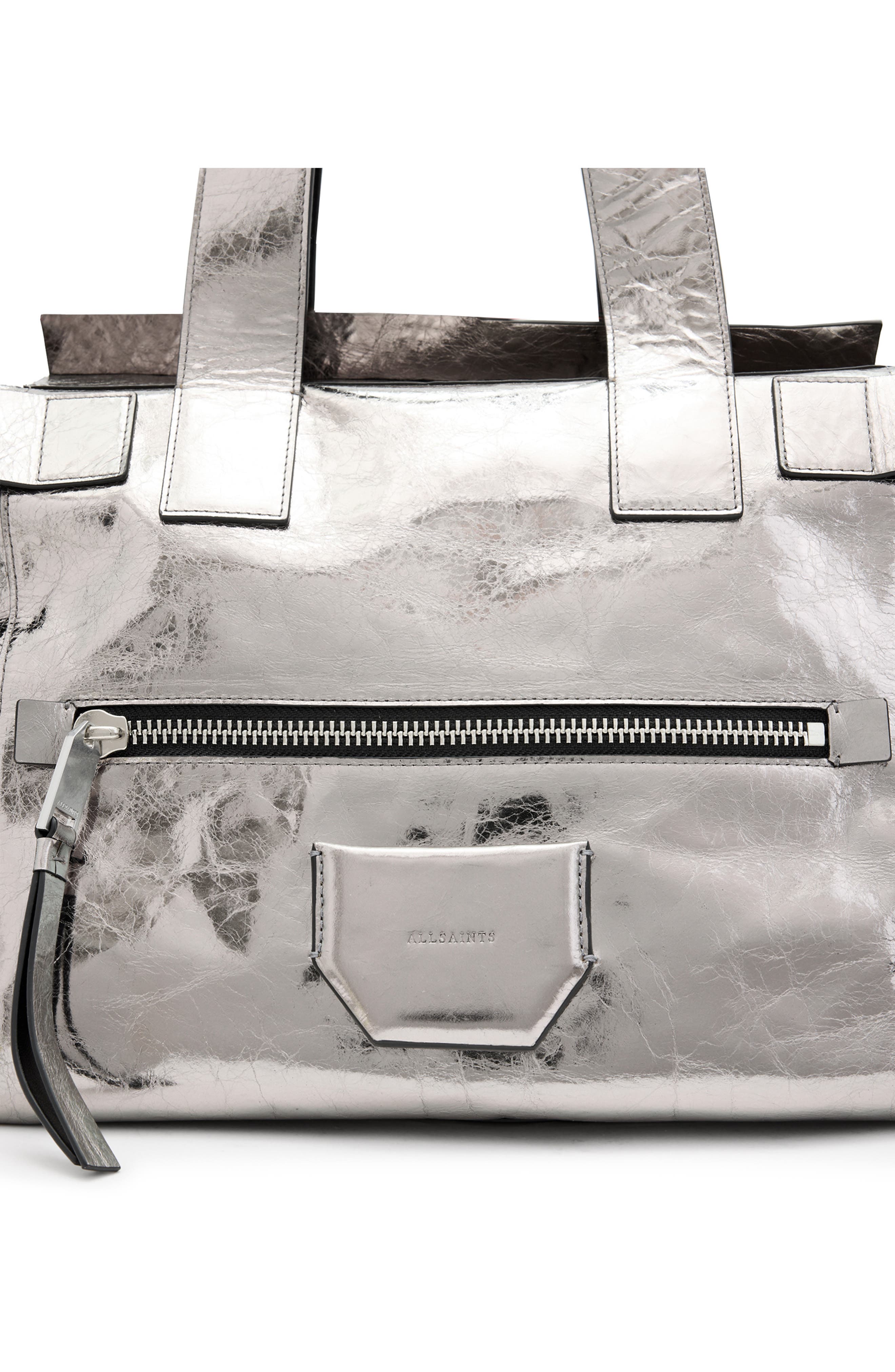 AllSaints Perez Metallic Leather Shoulder Tote, Alternate, color, 