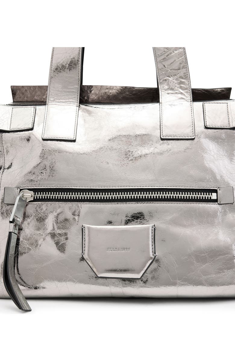 AllSaints Perez Metallic Leather Shoulder Tote, Alternate, color,