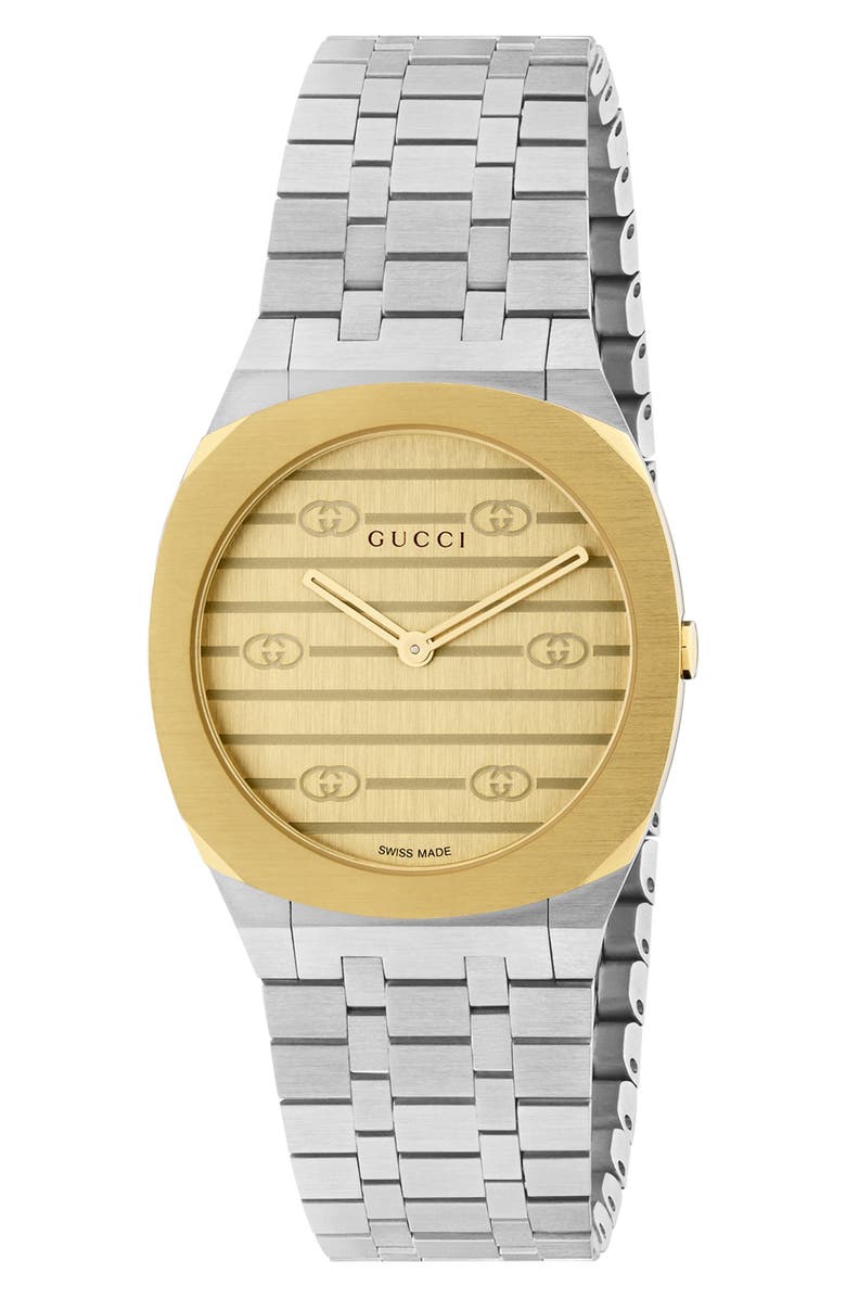 GUCCI グッチ　ゴールドラメ　トップス　ノースリーブ Gucci 25H Two-Tone Stainless Steel Bracelet Watch, 30mm | Nordstrom