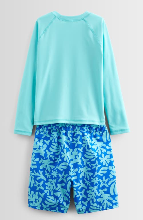 Tucker + Tate Kids' Long Sleeve Two-piece Rashguard Swimsuit In Teal Scuba Groovy Coral
