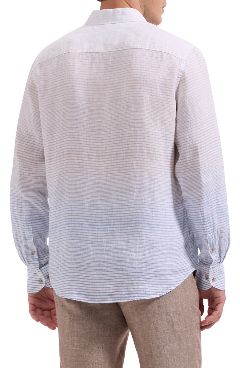 Bugatchi Austin Shaped Fit Gradient Stripe Linen Button-Down Shirt, Alternate, color, Air Blue