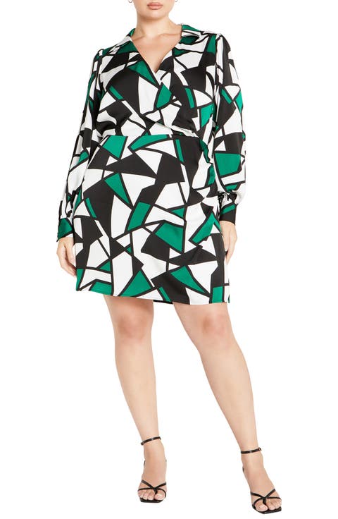 Frances Print Wrap Front Long Sleeve Dress (Plus)