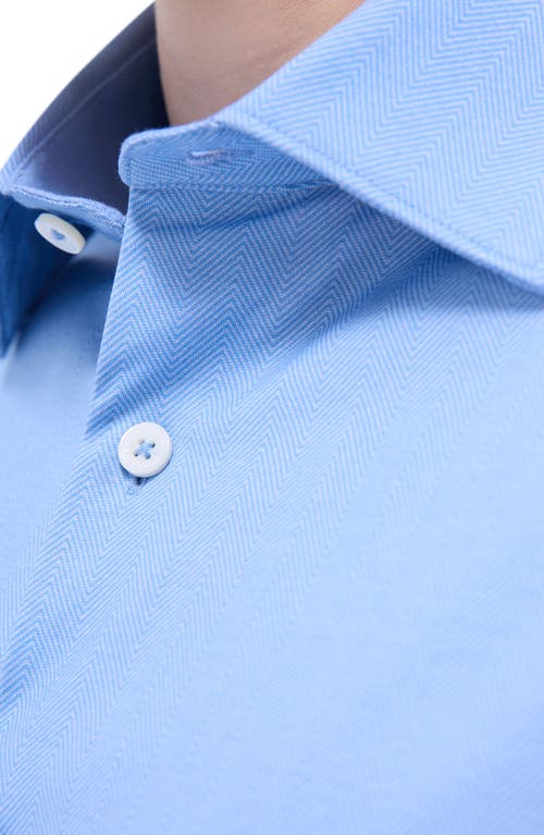Bugatchi Myron Ooohcotton® Short Sleeve Herringbone Button-up Shirt In Air Blue