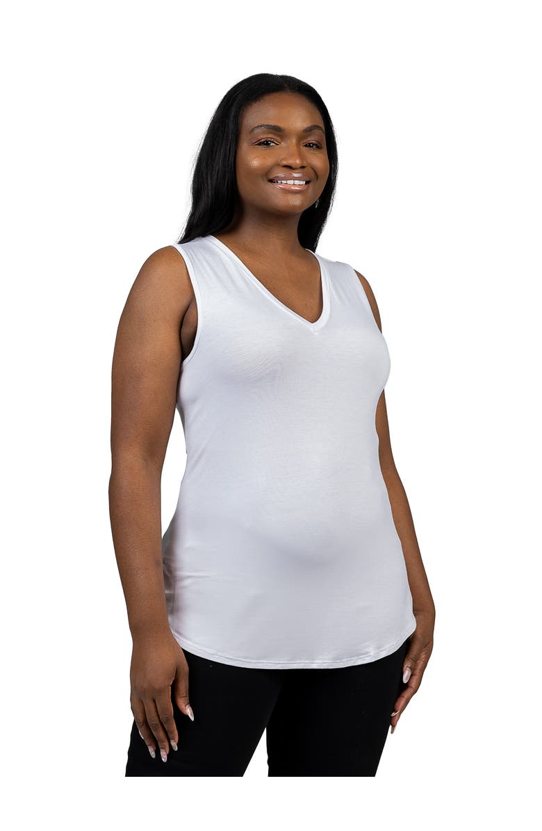 24seven Comfort Apparel Plus Size V Neck Sleeveless Rounded Hemline Top, Alternate, color, White
