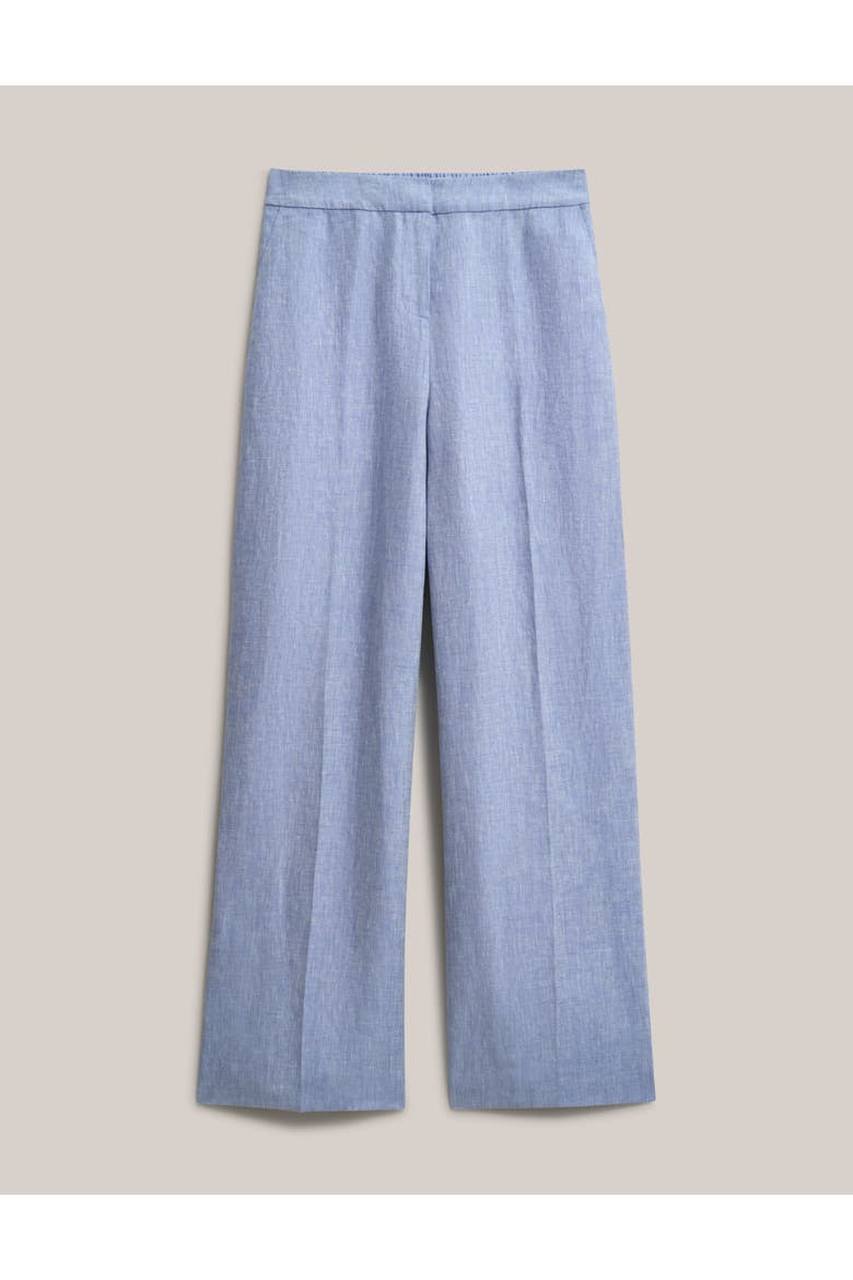 Estella Mid-Rise Wide-Leg Linen Trousers, Alternate, color, Blue White