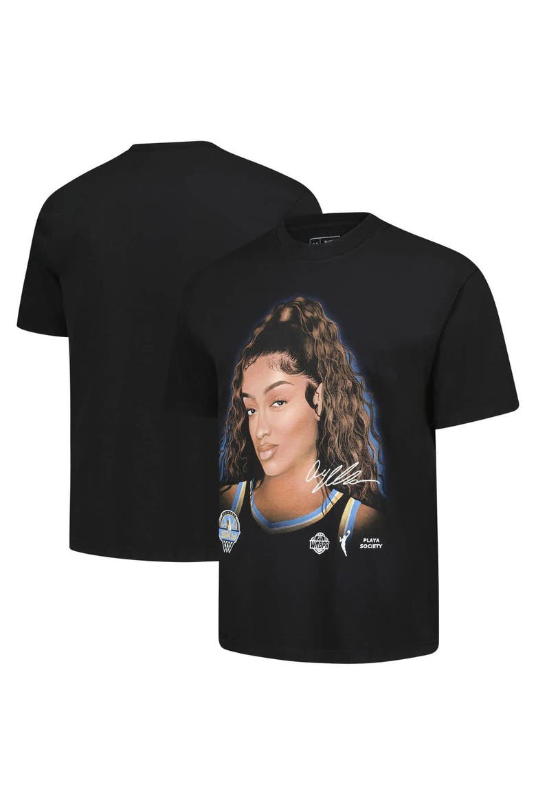 Unisex Playa Society Angel Reese Black Chicago Sky Sketch T-Shirt, Main, color, Black