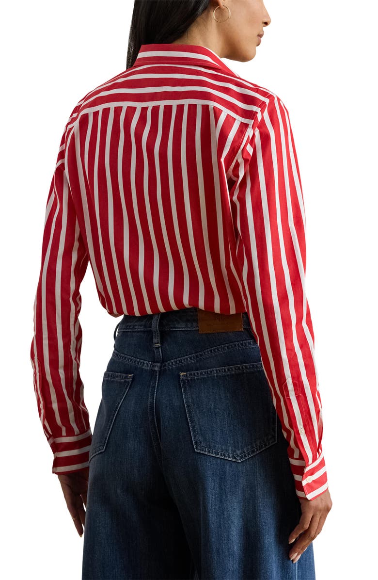Lauren Ralph Lauren Vertical Stripe Broadcloth Button-Up Shirt, Alternate, color, Red/ White