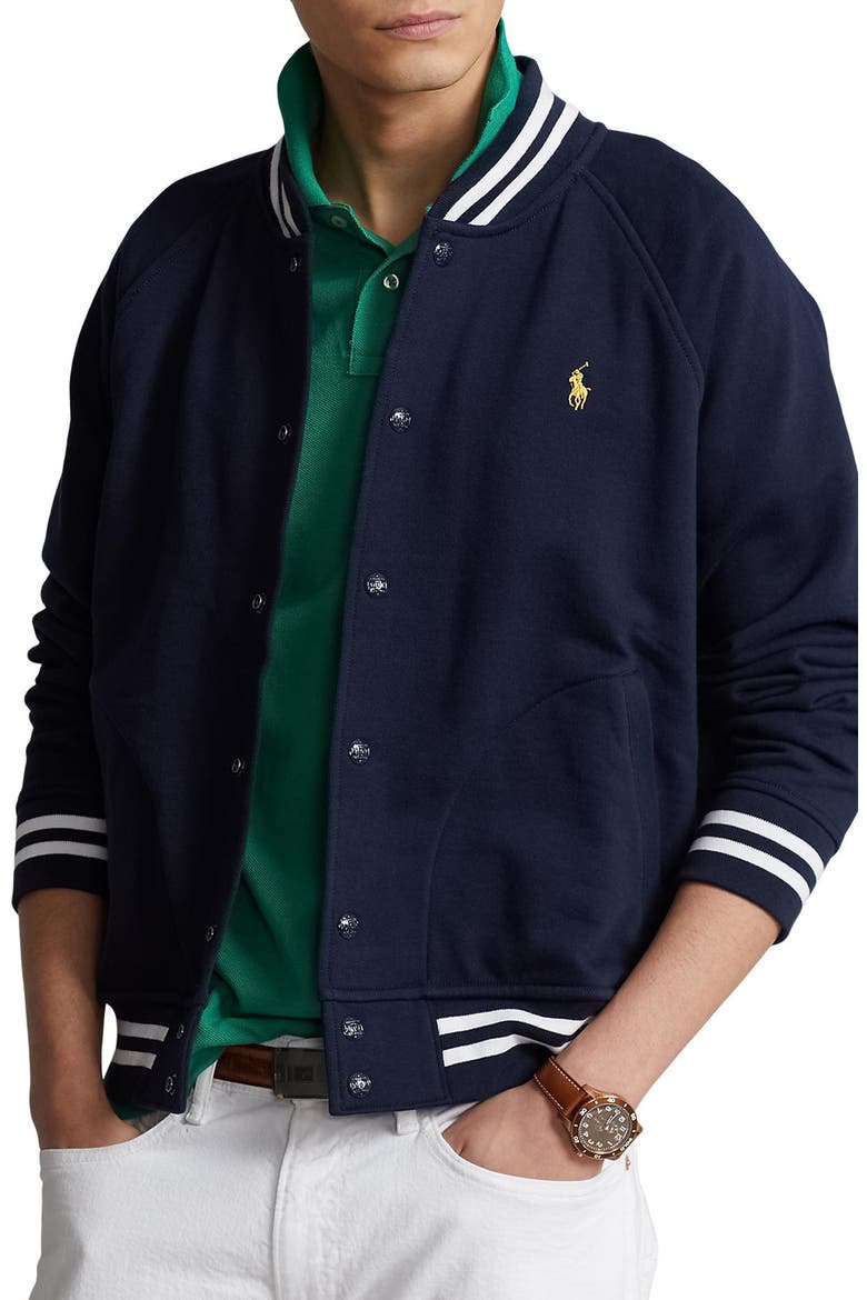 Classic Athletic Fleece Baseball Jacket, Main, color, CRUISE NAVY
