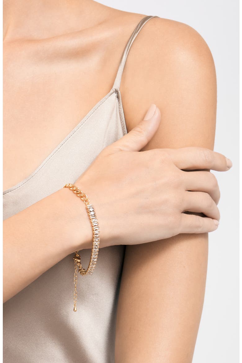 14K Gold Plate Baguette Crystal Chain Bracelet, Alternate, color, GOLD