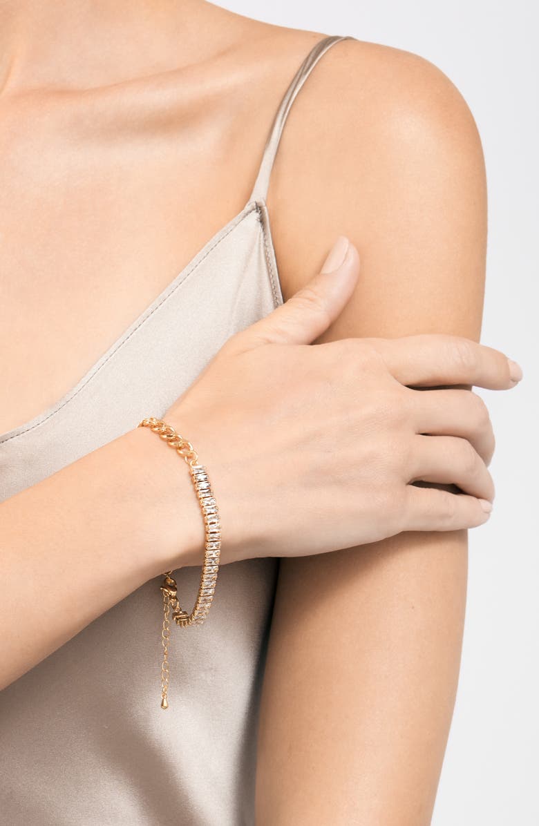 Adornia 14K Gold Plate Baguette Crystal Chain Bracelet, Alternate, color, Gold