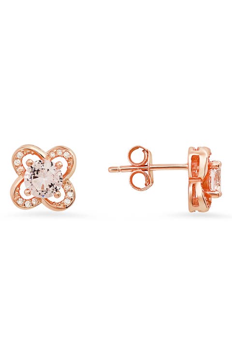 Sterling Silver CZ Flower Stud Earrings