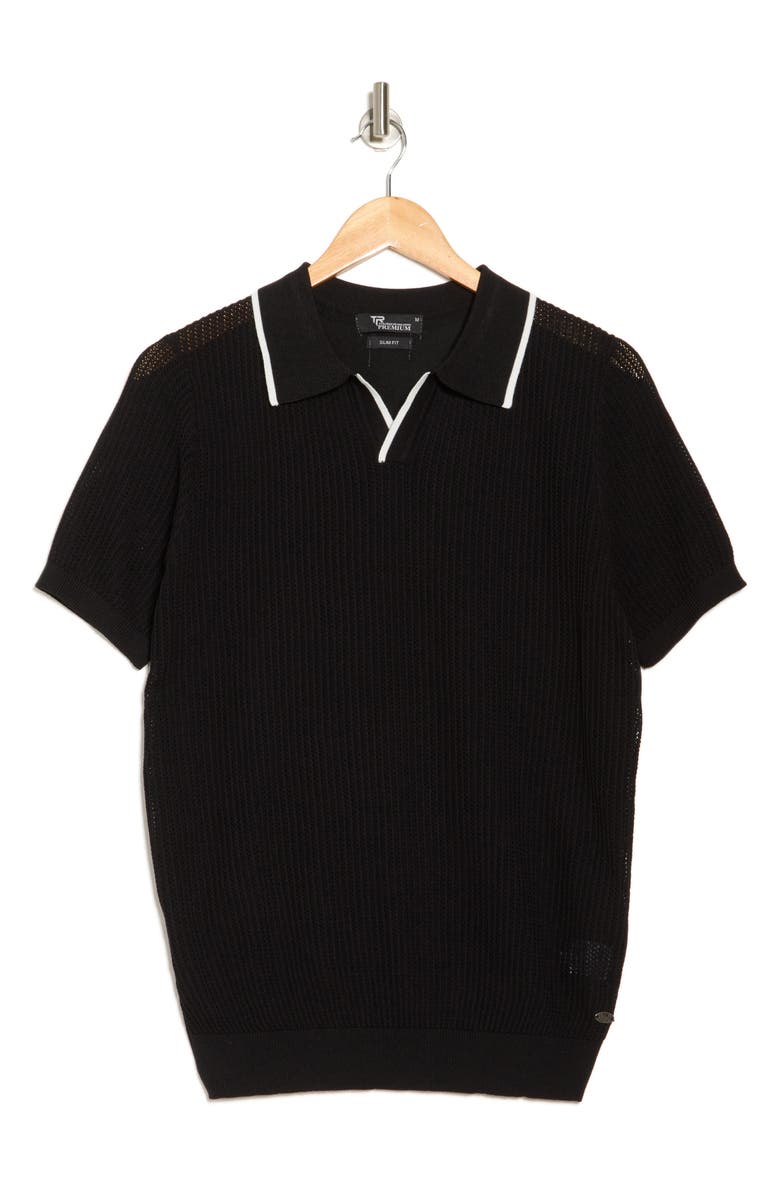 T.R. PREMIUM Johnny Collar Sweater Knit Polo, Alternate, color, Black