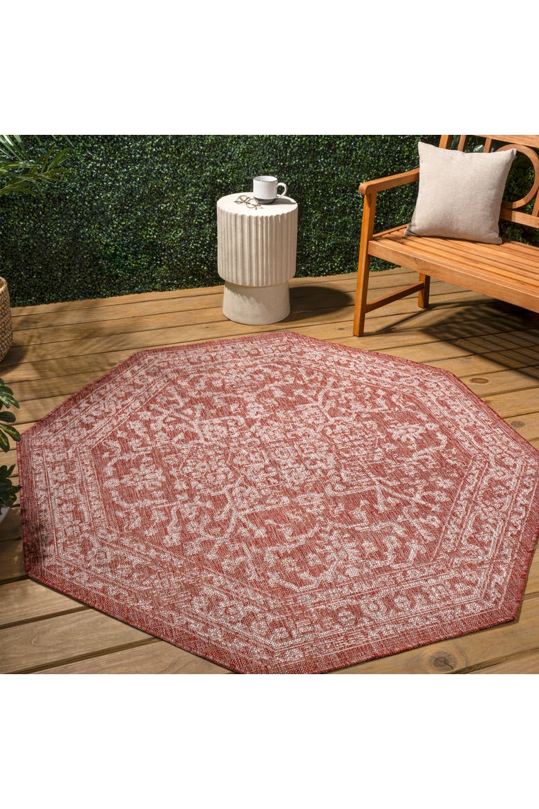 Malta Bohemian Medallion Textured Weave Octagon Indoor/Outdoor Area Rug, Alternate, color, Red/Taupe