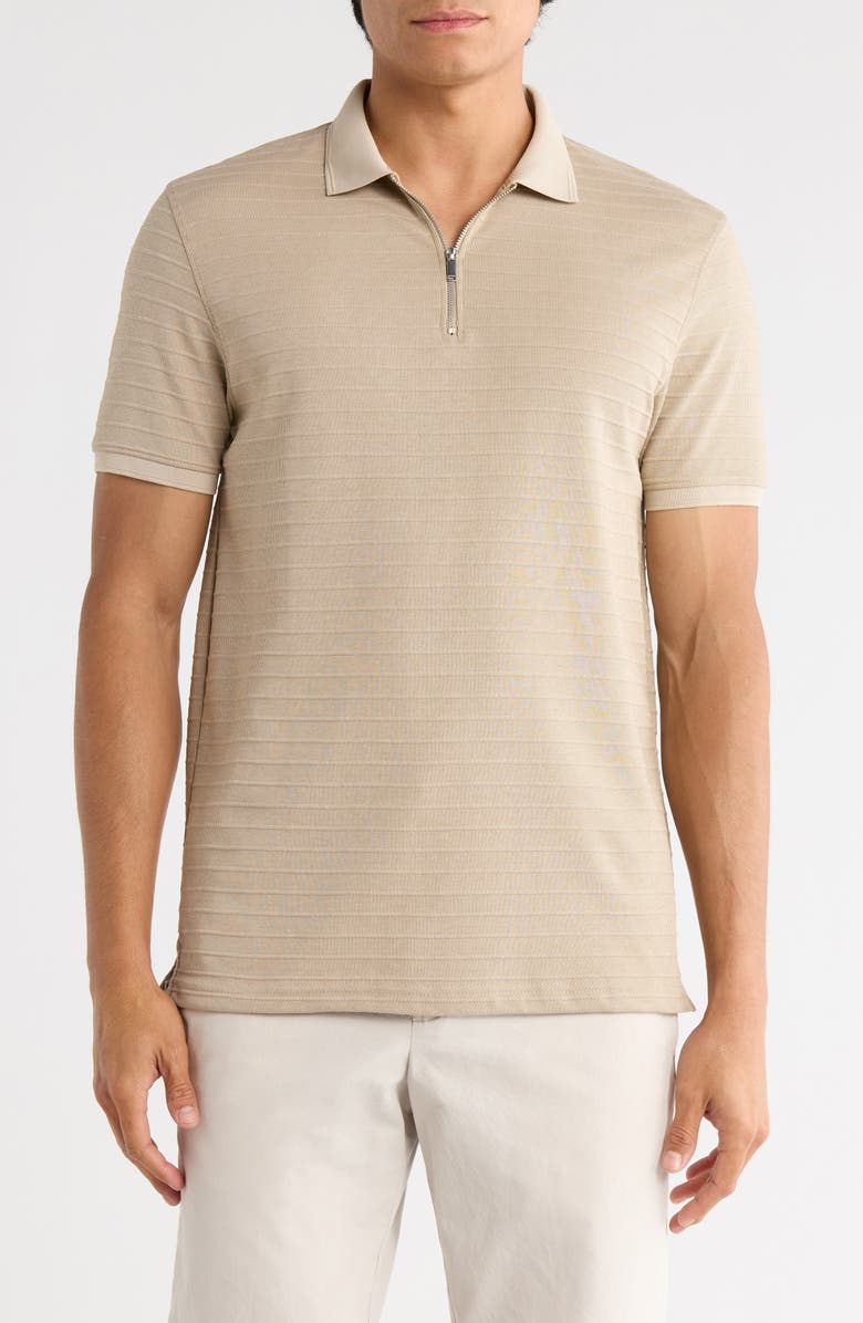 DENIM AND FLOWER Half Zip Polo, Main, color, Taupe
